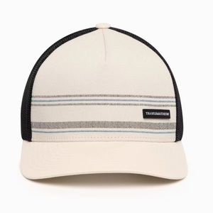 Travis Mathew Beige Black Striped Flexfit Mesh Snapback Hat PLANETS ALIGN NWT